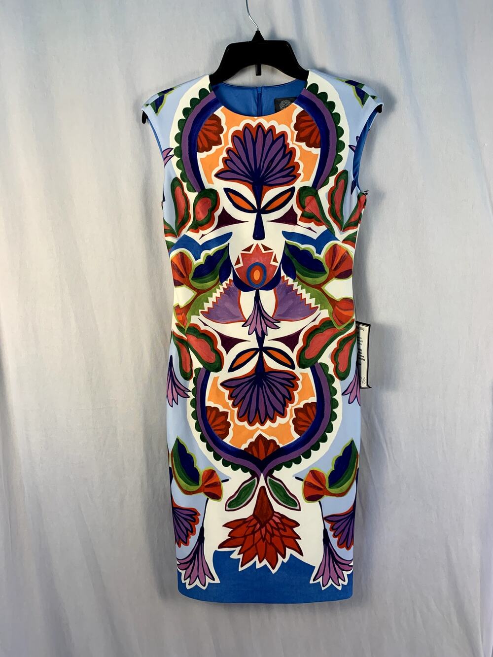 Vince Camuto Petite-Print Cap-Sleeve Midi Dress – Blue Multi – Size 4P – NWT